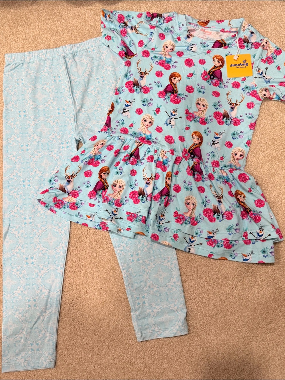 Girl’s Junebug Bamboo 5/6 Frozen Anna & Elsa Peplum & Leggings Set